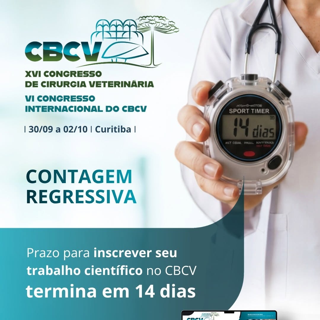 Prazo para inscrever trabalhos científicos no CBCV 2026 terminam em 14 dias